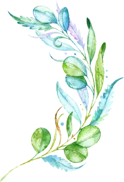 a watercolor painting of green leaves
