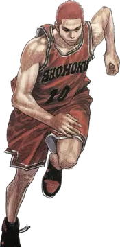 a drawing of a basketball player in the air
