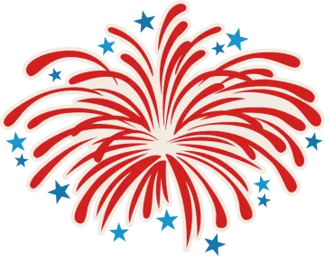 a red, white and blue fireworks with stars