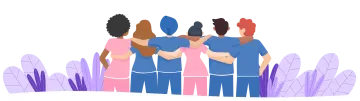 a group of people standing in front of a white background