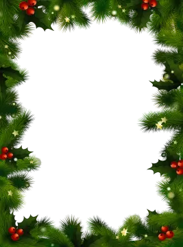 a christmas frame with holly branches and red berries