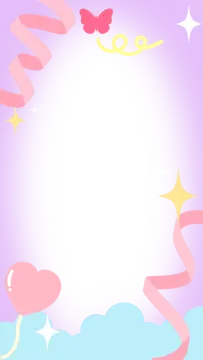 a pink and blue background with stars, clouds, and a butterfly