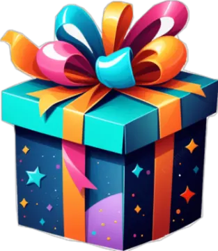 a gift box with a colorful bow