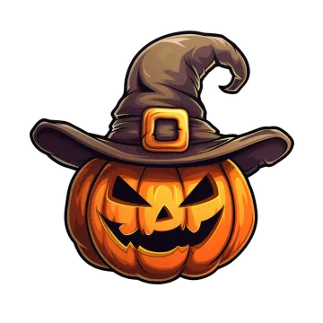 a halloween pumpkin wearing a witch hat