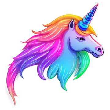 a colorful unicorn head with a rainbow mane