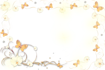 a white background with flowers and butterflies