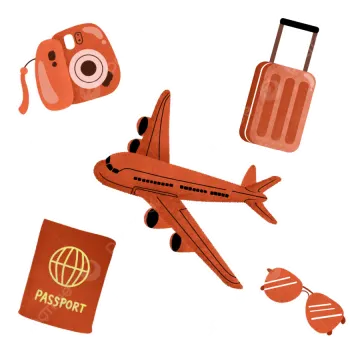 an illustration of a plane, luggage and a passport