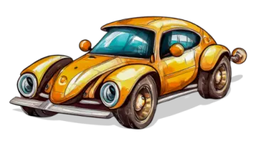 a drawing of a yellow car on a white background