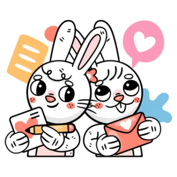 a couple of rabbits with hearts