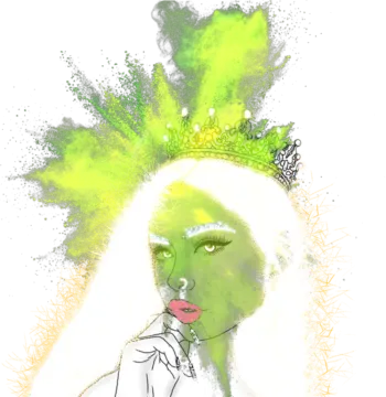 a drawing of a woman with green hair