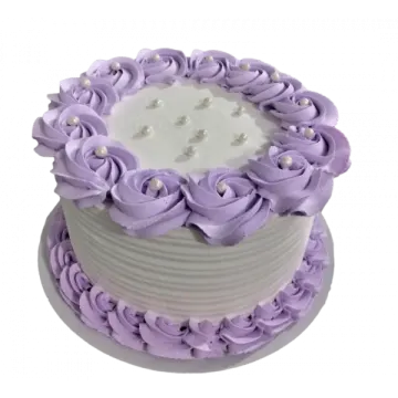 a white cake with purple flowers on top