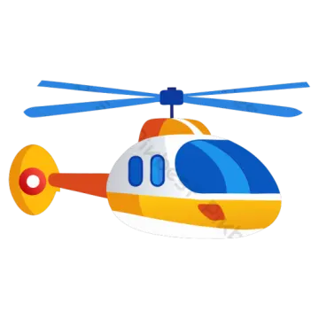 a yellow helicopter with blue and orange wings