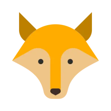 a yellow fox head with black eyes