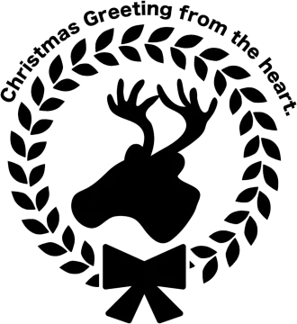 a black and white silhouette of a deer surrounded by leaves