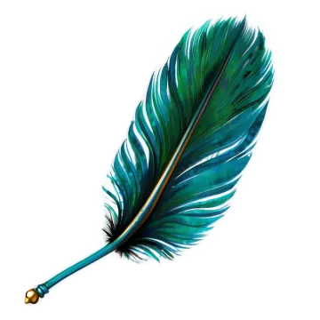 a blue feather on a white background