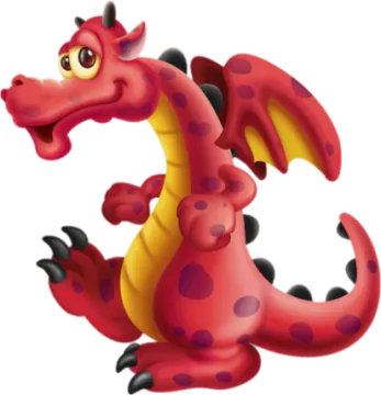 a red and yellow dragon with black spots