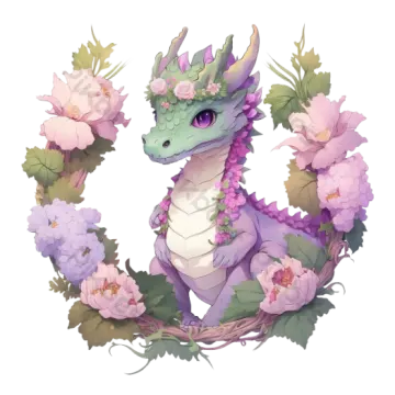 an illustration of a dragon surrounded by flowers
