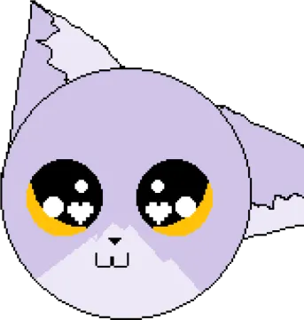an image of a purple cat with yellow eyes