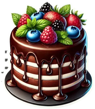 a cake with chocolate and berries on top