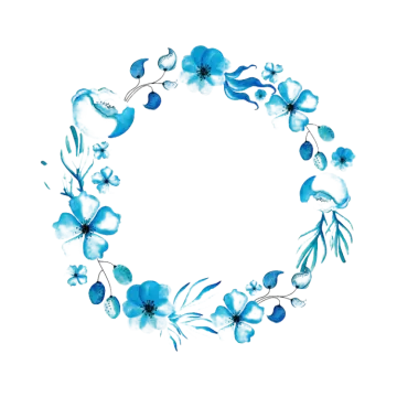 a blue flower wreath on white background