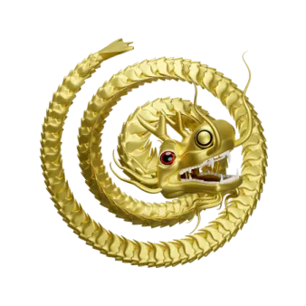a golden dragon with red eyes