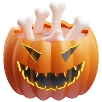 a halloween pumpkin with bones in it
