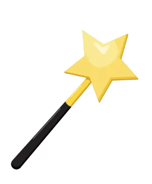 a yellow star wand with a black handle