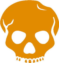 an orange skull with a white background