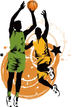 two basketball players jumping for the ball