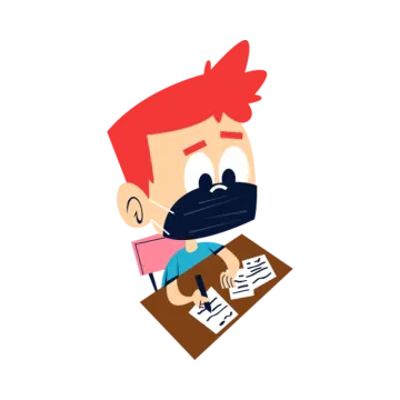 a man in a mask is sitting at his desk