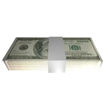 a stack of money on a white background