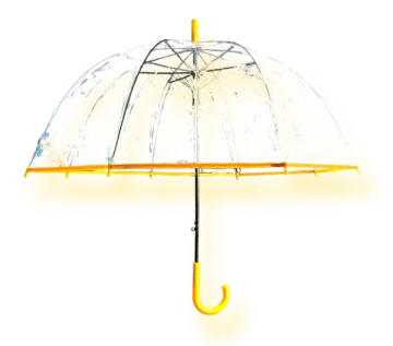 an umbrella with a yellow handle