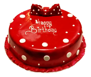 a red birthday cake with white polka dots