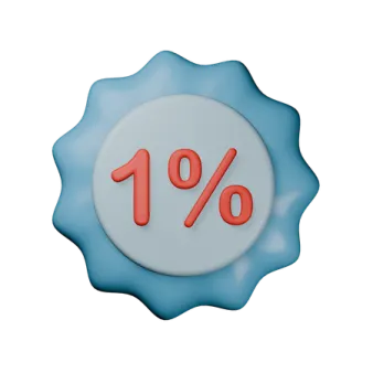 a blue badge with the number one percent