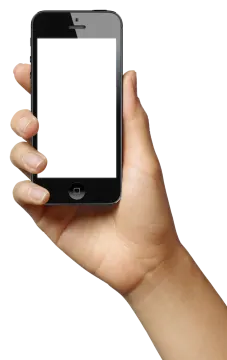 a hand holding an iphone with a blank screen