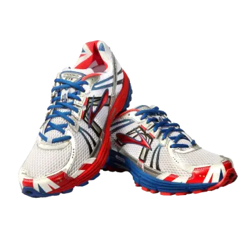 a pair of white and red running shoes