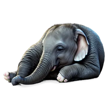 an elephant laying down on a white surface