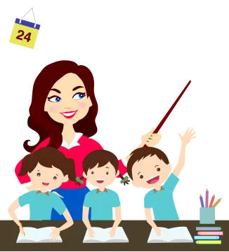 an illustration of a teacher teaching her students