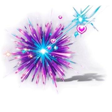 a purple and blue explosion with hearts on it