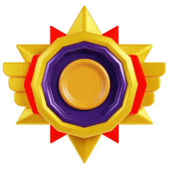 a yellow and red star with a purple center