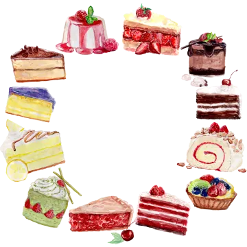 a circle made up of different types of cakes