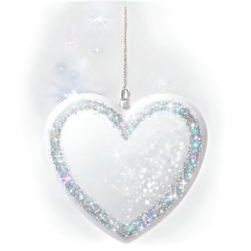 a white heart shaped orname hanging on a chain