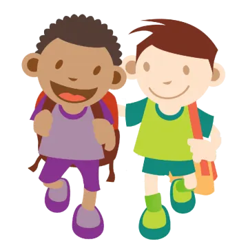 a boy and girl with backpacks