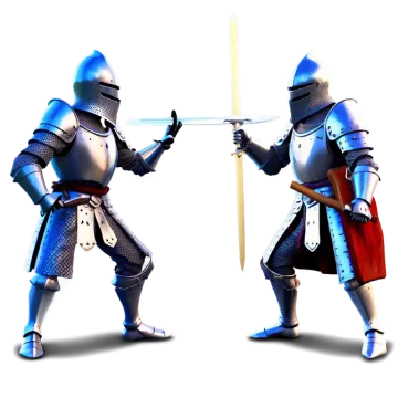 two knights fighting in a white background