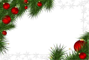 a christmas tree branch with red ornaments and snowfls