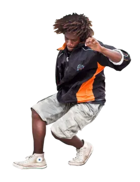 a young man in a black jacket and shorts