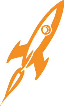 an orange rocket with a white background