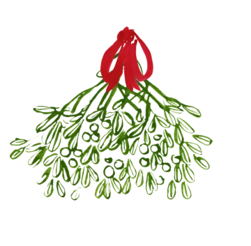a bunch of green olives with red ribbon