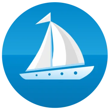 a sail in a blue circle
