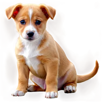 a small brown and white dog sitting on a white surface